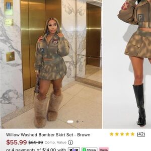 Fashion Nova Willow Washed Bomber Skirt Set - Brown